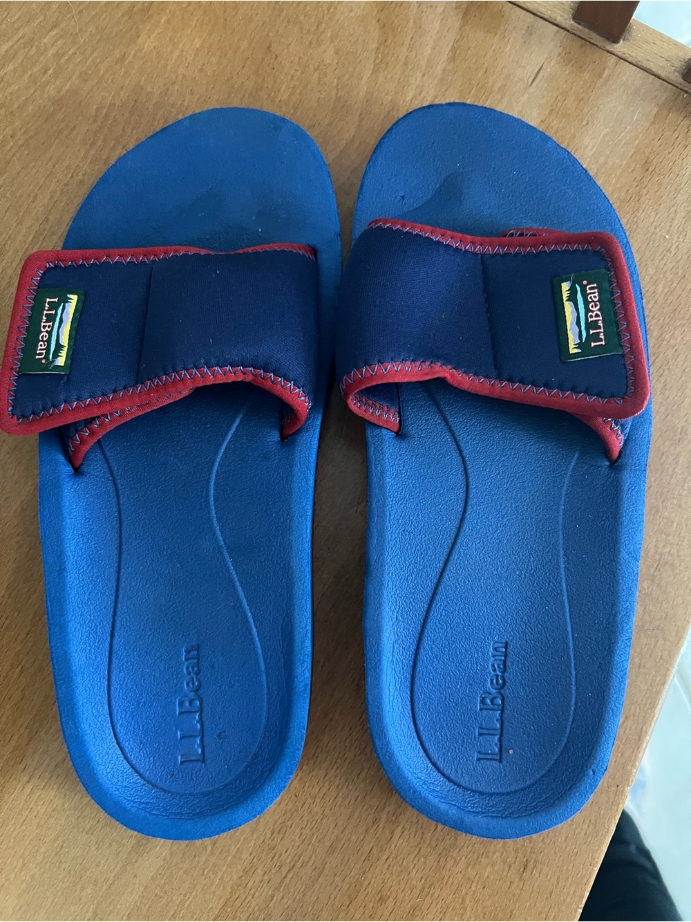 L.L. Bean Boys' Blue Slide Sandals with Red Trim